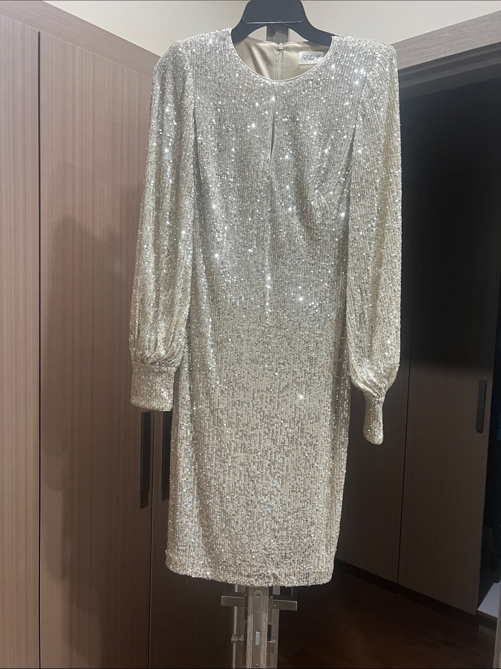 Sequin Long-Sleeve Cocktail Dress - Silver